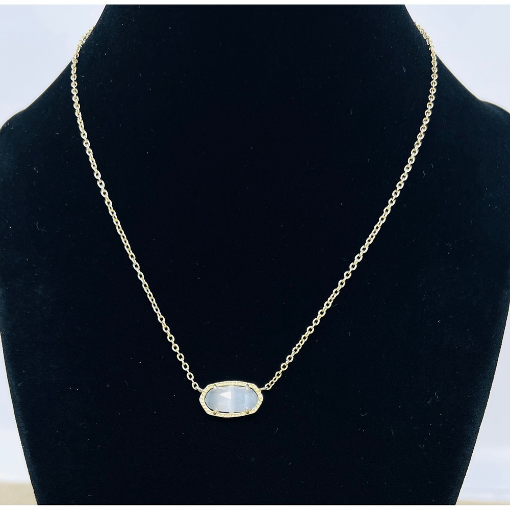 Kendra Scott Elisa Pendant Necklace Gold Iridescent Slate Cats Eye Stone
